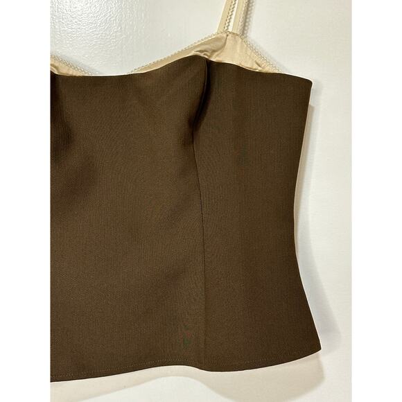 Reformation Melanie Lace Trim Crop Top Brown Cream Size 6 NWOT Sweetheart Neck - Picture 8 of 14